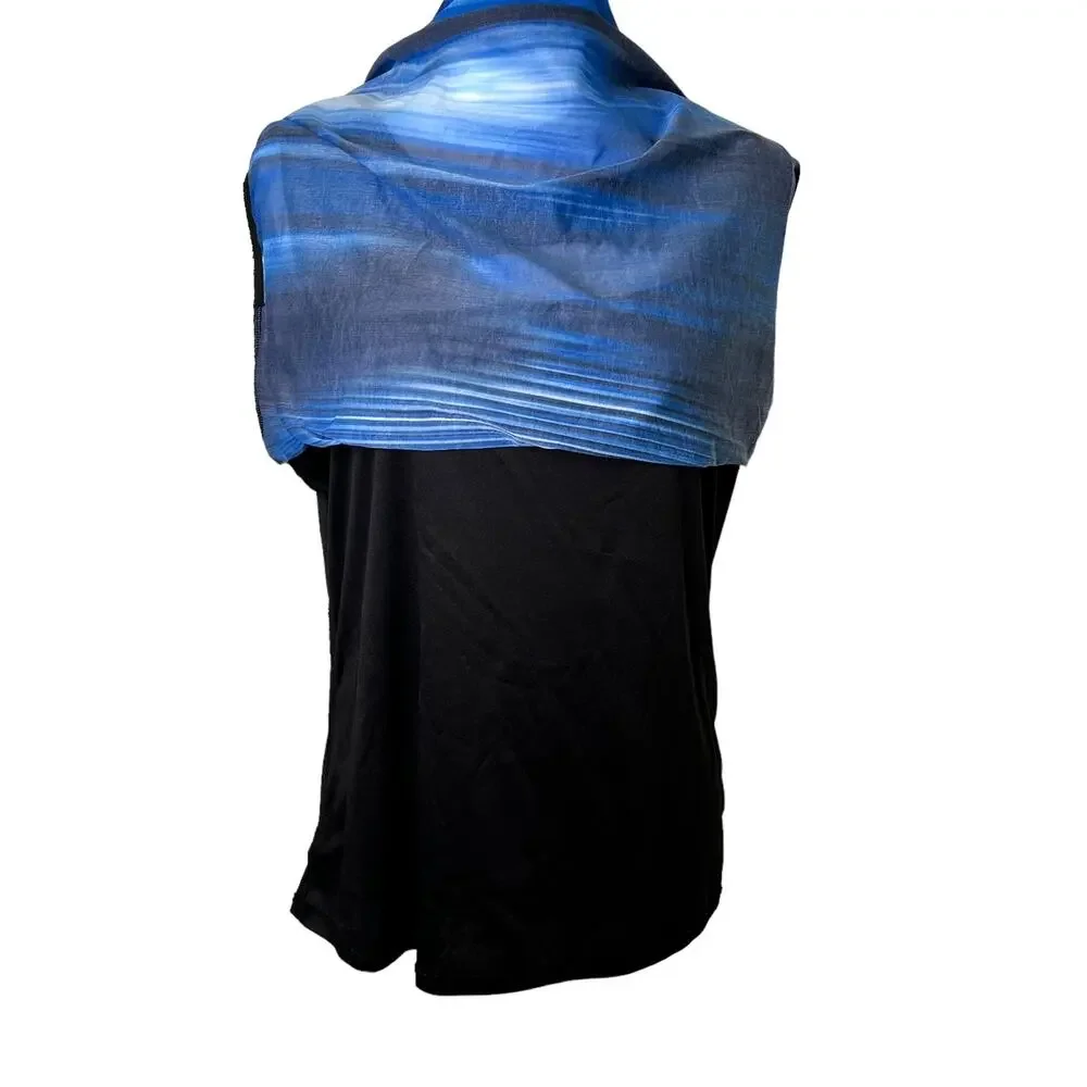 Lane Bryant Black Blue Striped Sleeveless Top Cut Out Design Ruched Sides - Picture 7 of 9